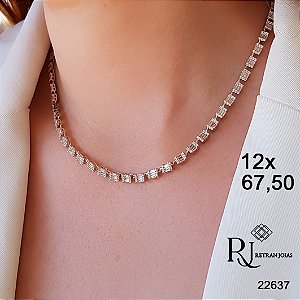 Gargantilha Baguete Prata 925 Zircônias