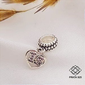 Pingente Berloque Coração 15 Anos Prata 925 Zircônias