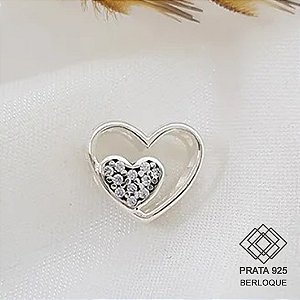 Pingente Berloque Coração Duplo Prata 925 Zircônias