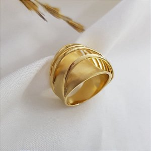 Anel Bold Ondas Ouro 18k - Coleção Essenza