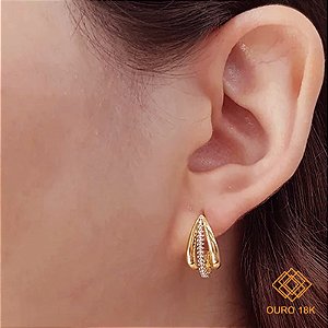Brinco Triplo Meia Argola Ouro 18k