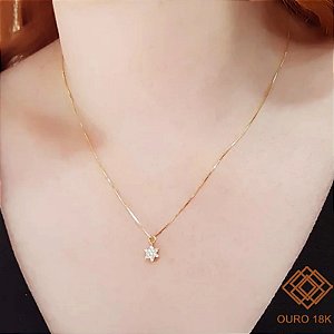 Kit Cordão + Pingente Estrela Ouro 18k Zircônias