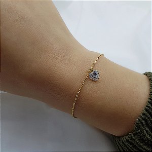 Kit Pulseira Ouro 18k + Pingente Coração 18k Zircônia