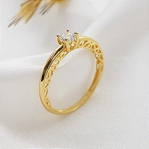 Anel Solitário Ouro 18k Zircônias