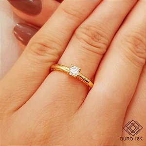 Anel Solitário Ouro 18k Zircônias