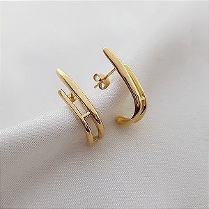 Brinco Meia Argola Dupla Bold Ouro 18k