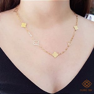 Gargantilha Trevo Quatro Folhas  Ouro 18k