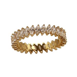 Anel Navete Inteira Ouro 18k Moissanite
