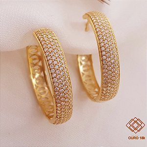 Brinco Argola Ouro 18k Zircônias