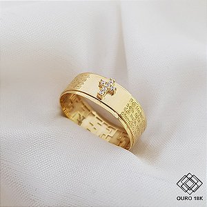 Anel Pai Nosso Ouro 18k Zircônias