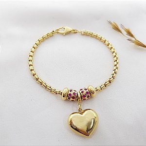 Pulseira Coração Ouro 18k Zircônias