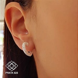 Brinco Meia Argola Coração Prata 925