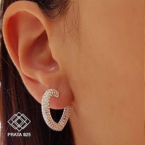 Brinco Meia Argola Coração Prata 925