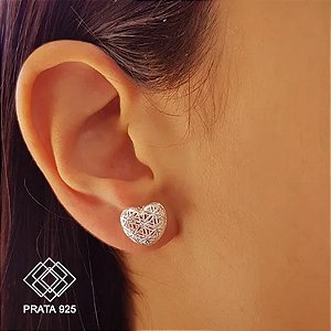 Brinco Coração Vazado Prata 925