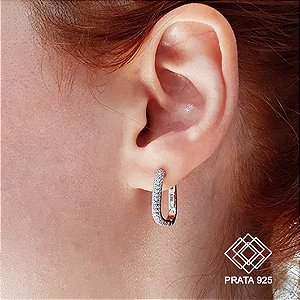 Brinco Argola Quadrada Prata 925 Zircônias