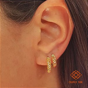 Kit 2 Pares de Brincos Argola Diamantado Ouro 18k