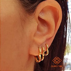 Kit 3 Pares Brinco Argola Coração Ouro 18k