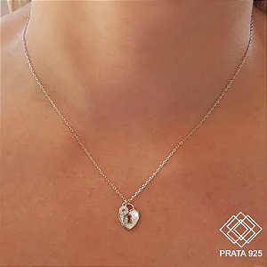 Gargantilha Coração Cadeado Prata 925 Zircônias