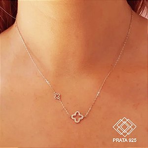 Gargantilha Trevos Quatro Folhas Prata 925 Zircônias