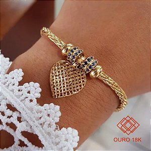 Pulseira Berloque Coração Ouro 18k Zircônias