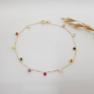 Pulseira Veneziana Ouro 18k Zircônias Coloridas