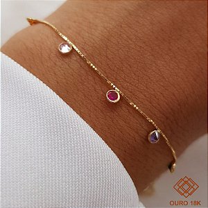 Pulseira Veneziana Ouro 18k Zircônias Coloridas