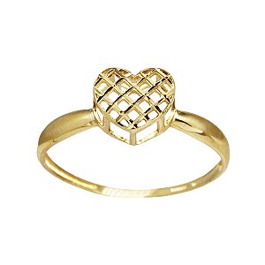 Anel Coração  Diamantado Ouro 18k