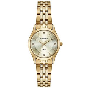 Kit Relógio Mondaine Feminino Cristais Dourado