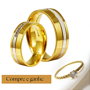 Par Alianças Casamento (COMPRE E GANHE) Ouro 18k Zircônias- Personalize