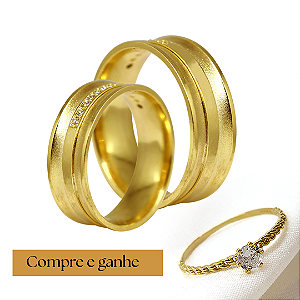 Par Alianças Casamento (COMPRE E GANHE) Ouro 18k Zircônias- Personalize