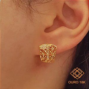 Brinco Filigrana Vazado Ouro 18k Zircônia