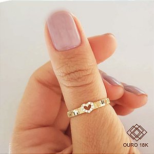 Anel Coração Vazado Ouro 18k Zircônias