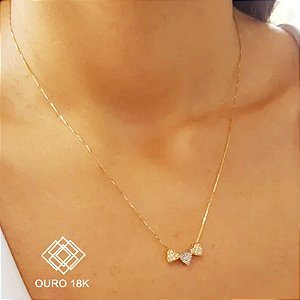 Gargantilha Corações Três Tons Ouro 18k Zircônias