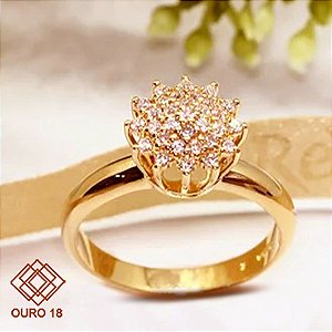Anel Chuveiro Rainha Ouro 18k Zircônias