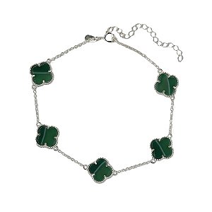 Pulseira Trevo Quatro Folhas Prata 925 Pedra Natural