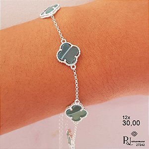Pulseira Trevo Quatro Folhas Prata 925 Pedra Natural