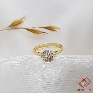 Anel Chuveiro Sextavado Ouro 18k Zircônias