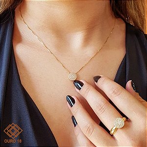Kit Cordão Ouro 18k + Pingente Chuveiro Ouro 18k Zircônias