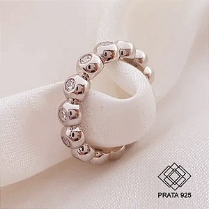 Anel Aparador Esferas Prata 925 Zircônias