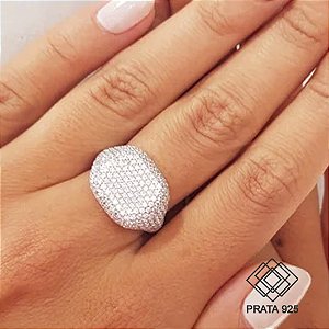 Anel Quadrado Prata 925 Zircônias