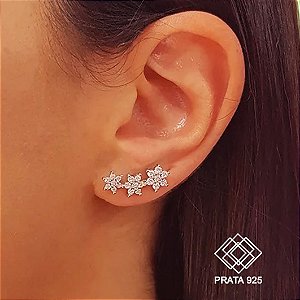 Brinco Ear Cuff Flores Prata 925 Zircônias