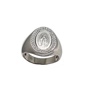 Anel Nossa Senhora Prata 925 Zircônias