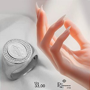 Anel Nossa Senhora Prata 925 Zircônias