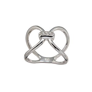 Anel "X" Prata 925 Zircônias