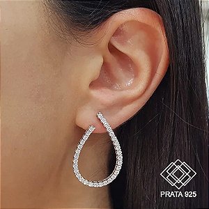 Brinco Meia Argola Prata 925 Zircônias