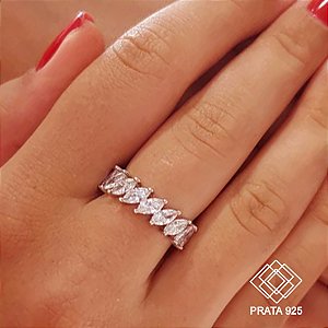 Anel Navete Prata 925 Zircônias