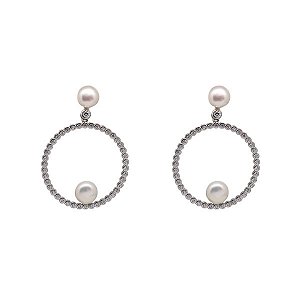 Brinco Pérola Prata 925 Zircônias