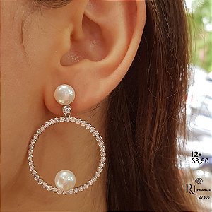 Brinco Pérola Prata 925 Zircônias
