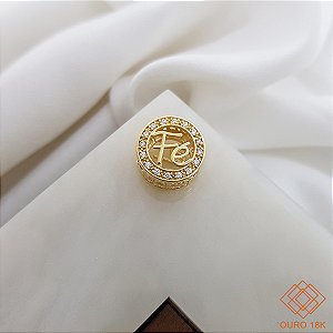 Pingente Berloque Fé Ouro 18k Zircônias