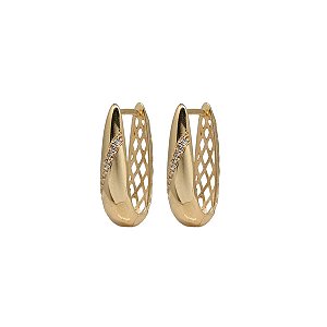 Brinco Argola Vazado Ouro 18k Zircônias